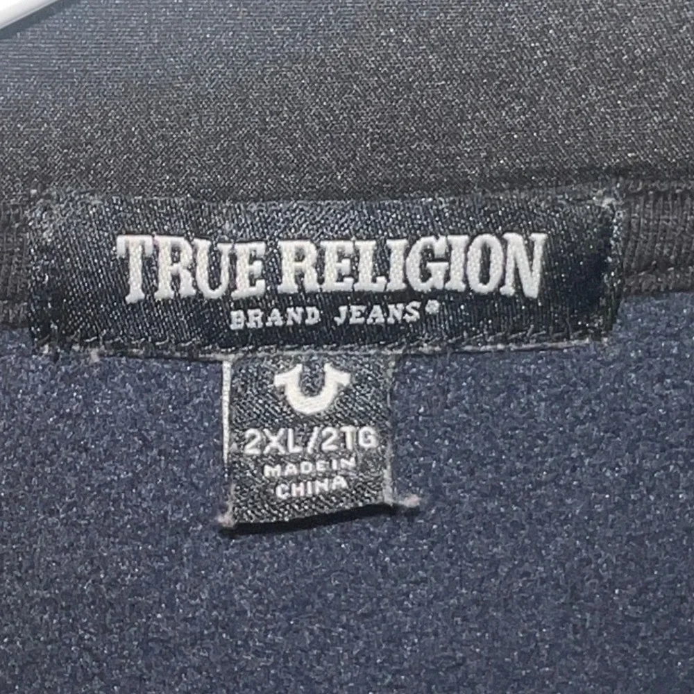 True Religion Men's Navy Blue Fleece Full Zip Jacket Horseshoe Logo 2XL 43803-00